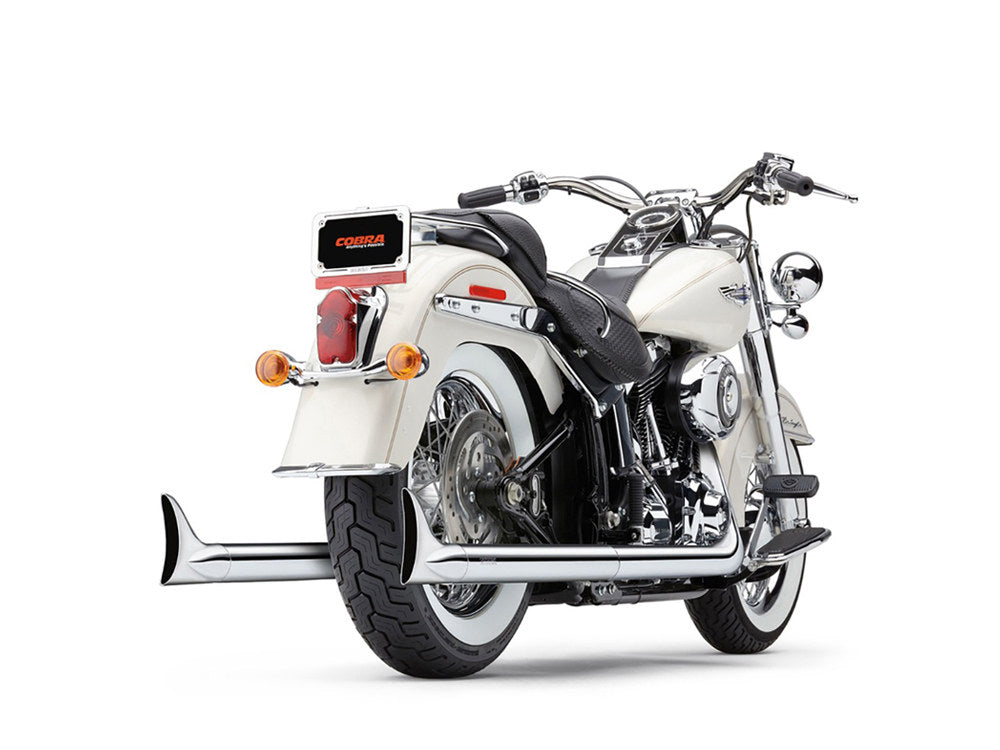 Cobra Bad Hombre True Dual Exhaust – Chrome Classic Fishtail Tips. Fits Softail 2007-2017